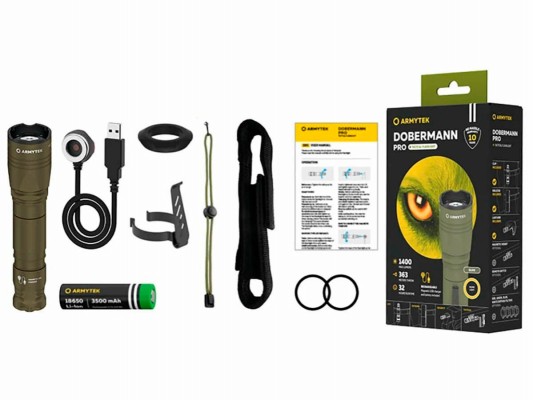Фонарь Armytek Dobermann Pro Magnet USB Olive XHP35 HI 1500 lm белый